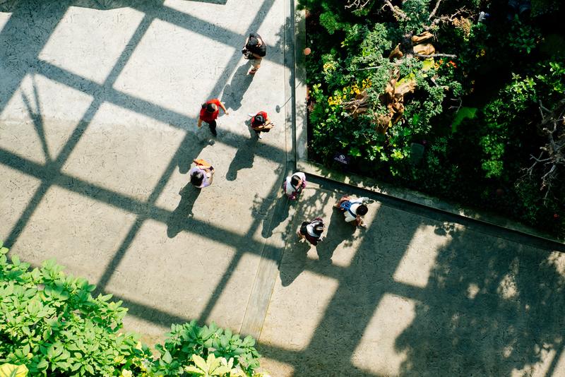 looking down on people from above, outdoors
